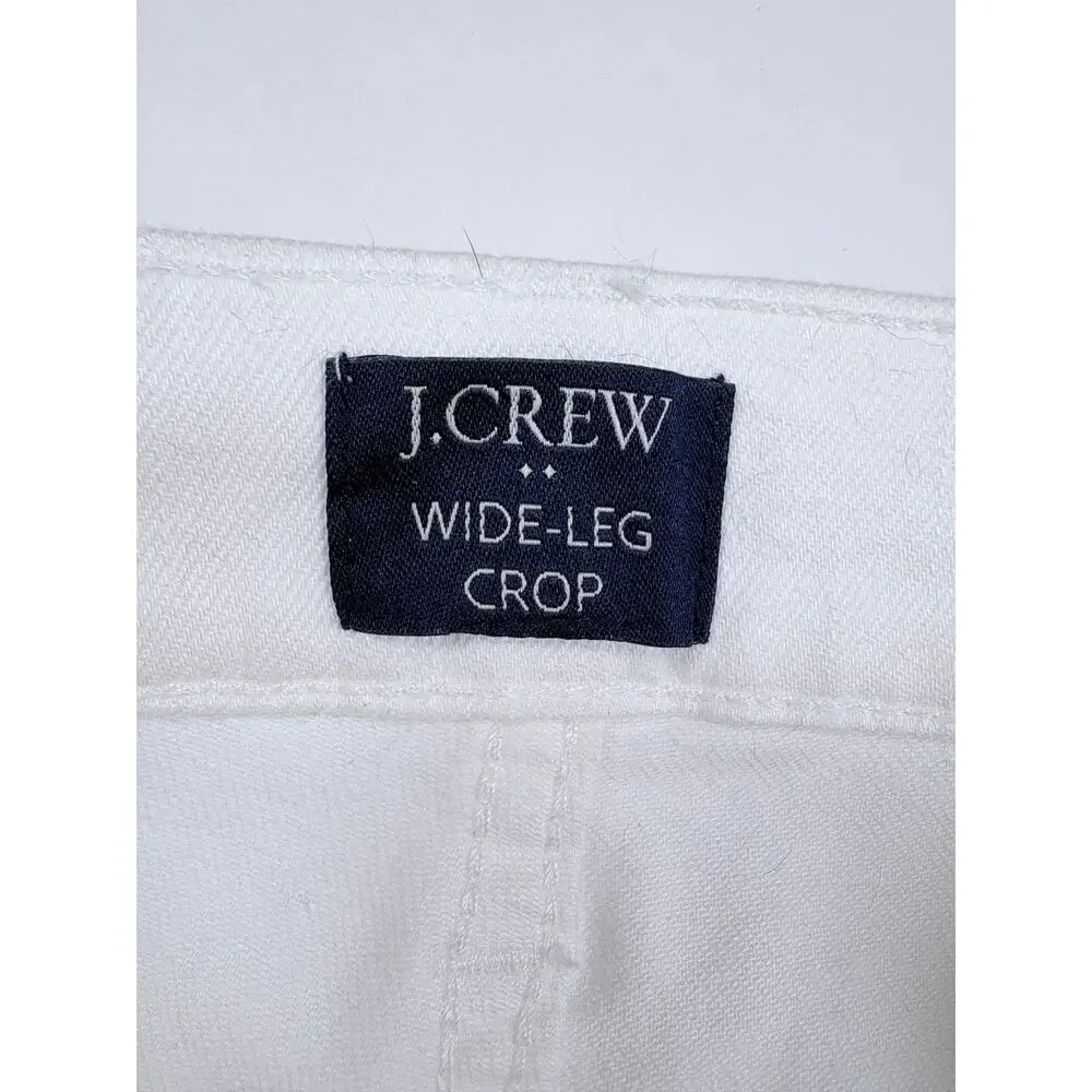 New J.Crew Wide Leg Crop White Denim Jeans Frayed Hem High Rise Capsule Size 30